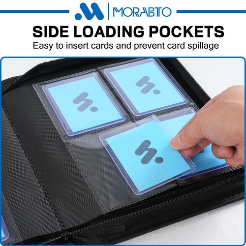 MORABTO Toploader Binder, Holds 128 Top Loaders,4 Pocket Top Loader Binders for 3" x 4" Rigid Cards,Card Album Folder for Hard Plastic Top Loaders