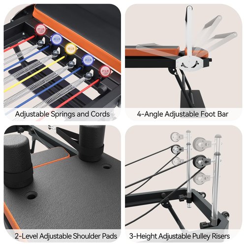 Ntoaujao Pilates Reformer, Foldable Pilates Machine for Home Gym Workout with 4 Springs & 5 Cords, fit for Beginners & Advanced Users, Up to 300 LBS