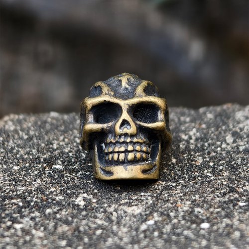 Husiwugear Brass Paracord Beads - EDC Knife Lanyard Beads & Pendant, DIY Metal Decor Accessories for 550 Paracord (Evil Skull)