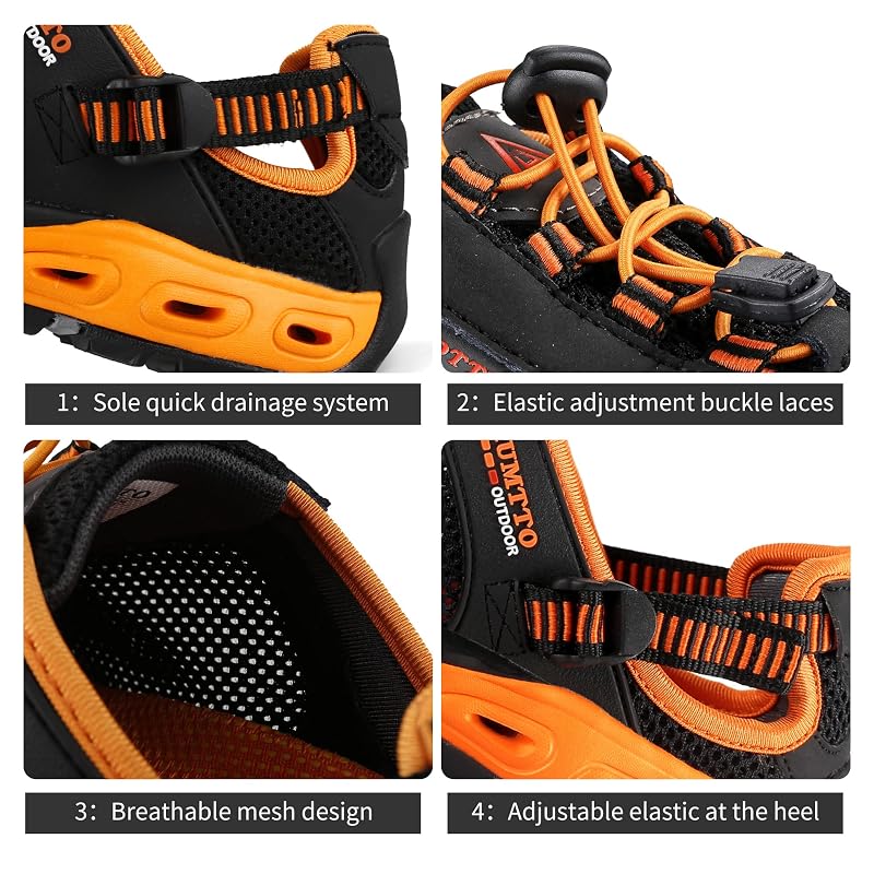 HUMTTO Amphibious Water Shoes for Men - Quick-Dry River Sandals with Closed Toe, Non-Slip Sole (Variation: Black+11-11.5)