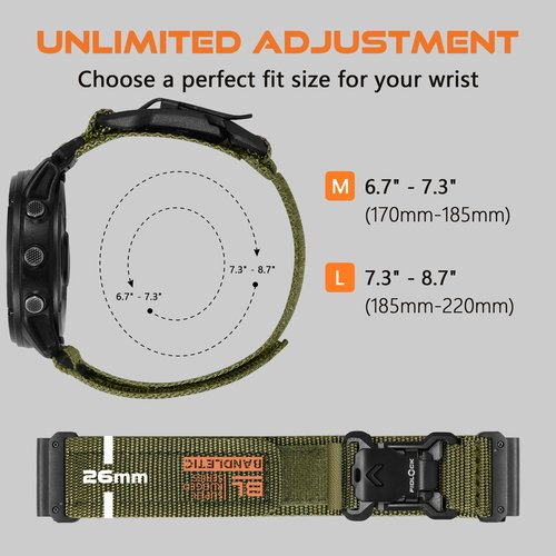 Bandletic Compatible with Garmin Fenix 6X Pro Band - 26mm Quick Fit Rugged Strap with Magnetic Fidlock V-Buckle for Fenix 8 51mm/7X/7X Pro/6X/5X/5X Plus/3 HR/Tactix/Enduro/Instinct 2X/Quatix 3 6X 7X