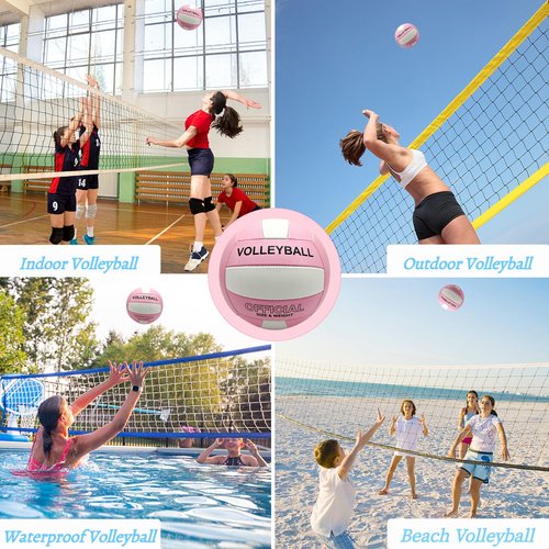 Stavanicen Volleyball Official Size 5 for Indoor Outdoor, Soft Volleyball for Girls Boys Teenager Adults Beach Pool Game Gym Training & Beginner (Pink & White)