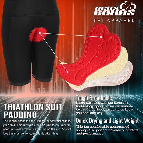 Deux Roues Triathlon Suit Men Racing Tri Cycling Skin Suit Bike Swim Run - Bonus Race Bib Belt (Black, 3X-Large)