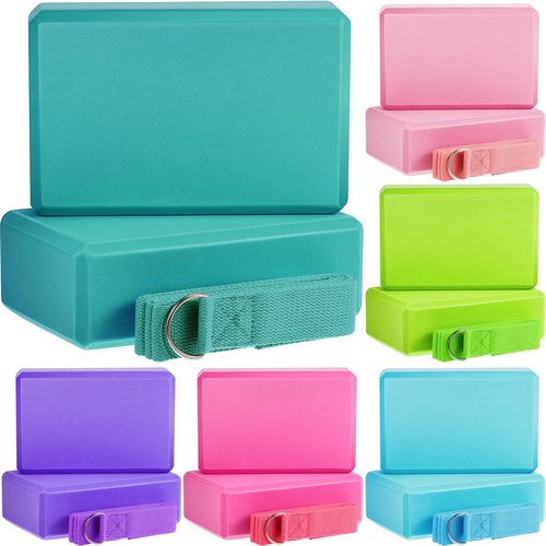Meooeck 18 Pcs Yoga Block and Strap Set 9 x 6 x 3 Inch EVA Foam Non Slip Brick 8 ft Yoga Straps for Stretching D Ring Design for Back to School Pilates Fitness Workout Exercise(Multicolor)