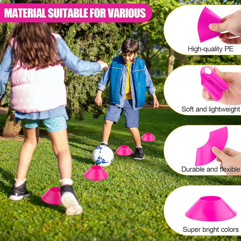 Rose Red 25pcs Soccer Cones for Training with Mesh Bag - Agility Markers for Football Basketball Drills