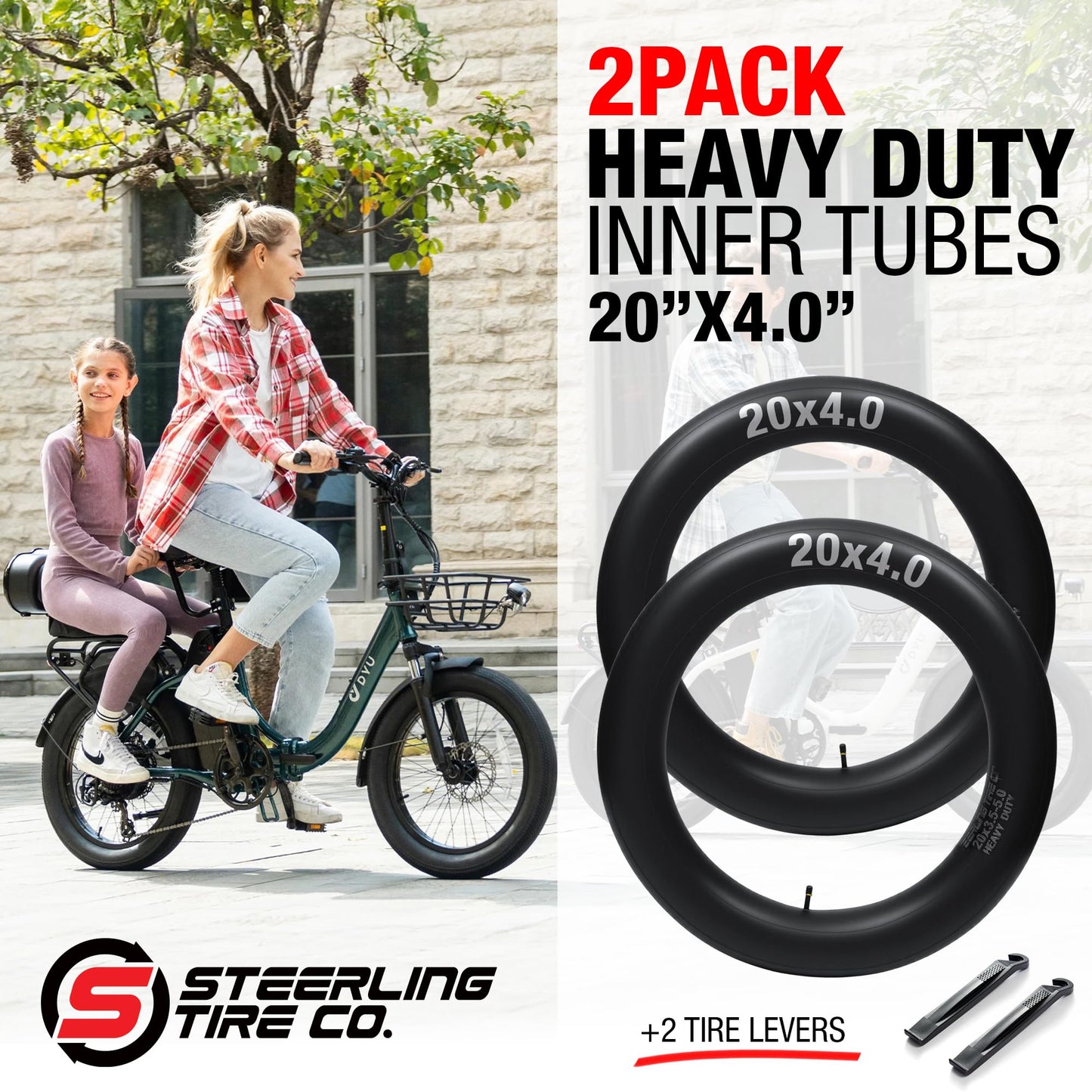 20x4.0 Fat tire Tube (2 Pack) - Heavy Duty Replacement for E-Bikes with 20x4.0 Fat tire Wheels. Schrader Valve with 2 Tire Levers Included. Inner Tube for 20 inch Ebike Electric Bicycle