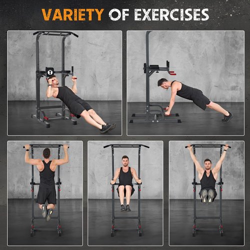 SogesPower Power Tower Pull Up Bar Station Multi-Function Pull Up Bar Stand for Home Gym, Adjustable Height Pull Up Dip Station Dip Bar Strength Training Fitness Equipment,Up to 500LBS, Black