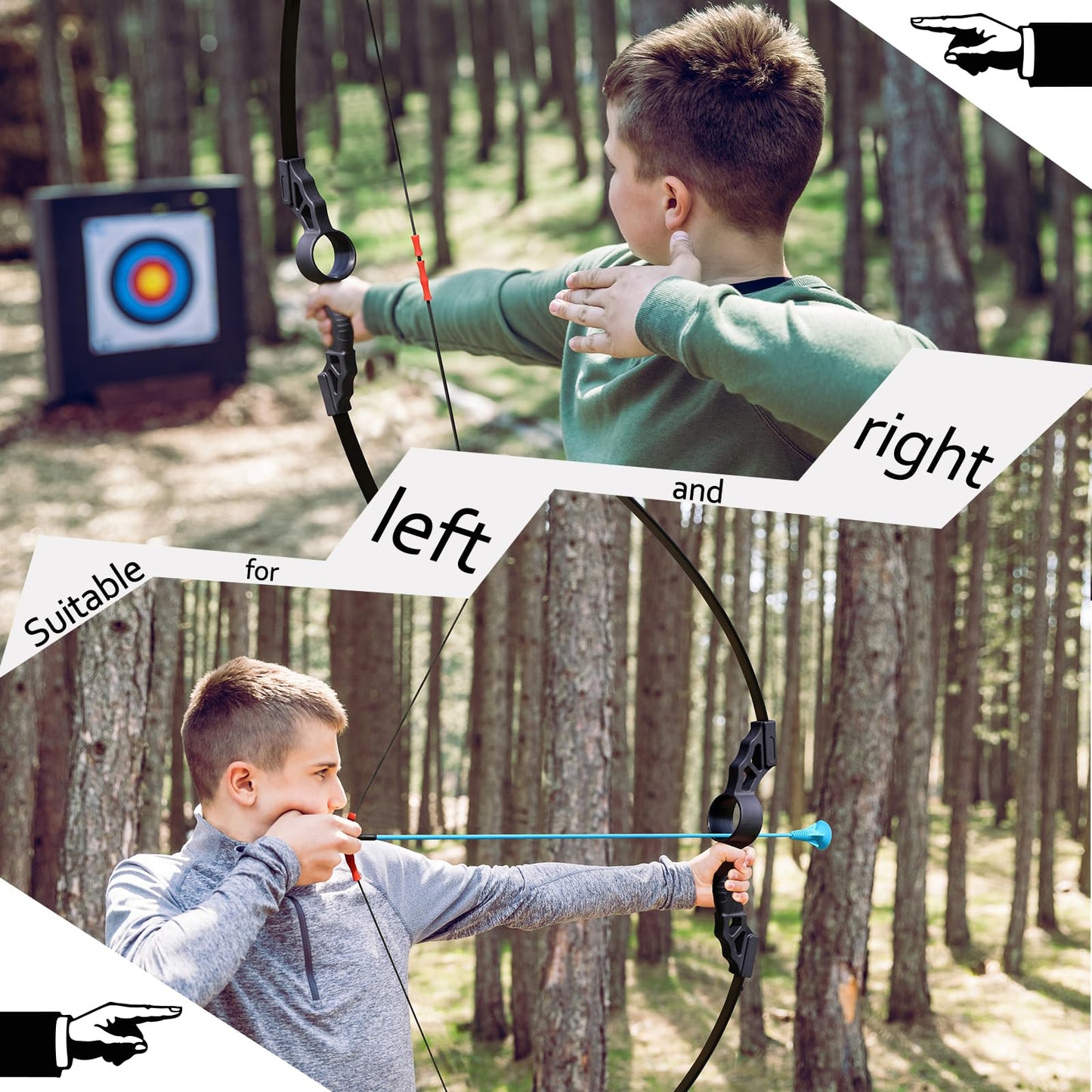 Youth Bow and Arrow Set for Teens Beginners, Archery Recurve Bow with Safety Practice Arrows Backyard Games Gift (18lbs Black)