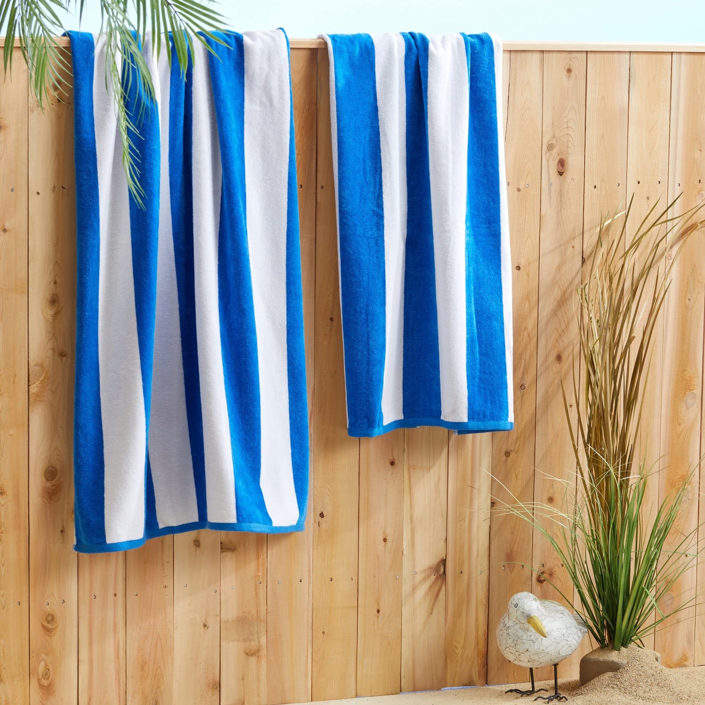 Market & Place 100% Cotton Velour Cabana Stripe Beach Towel Set 30" x 60" - Ultra Soft, Plush, & Highly Absorbent Towels for Pool, Beach, & Swimming. Marina Collection (4-Pack, Royal Blue)
