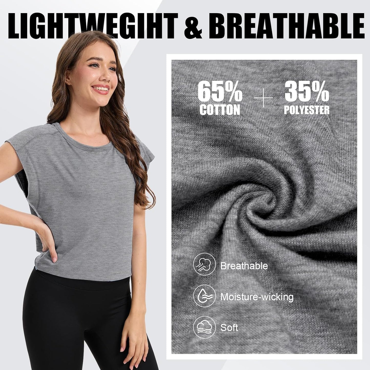 2 Pack Women's Open Back Workout Tops Short Sleeve Backless Athletic Shirts Loose Fit Crop Tops Running Gym Yoga Tee