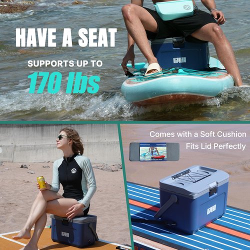 Niphean 4-Layer Insulated Paddle Board Cooler Box - 60 Hours Ice Retention, Convertible Seat on Paddle Board with D-Ring, 15-Liter Rigid Kayak Cooler for Camping, Beach, Kayaking