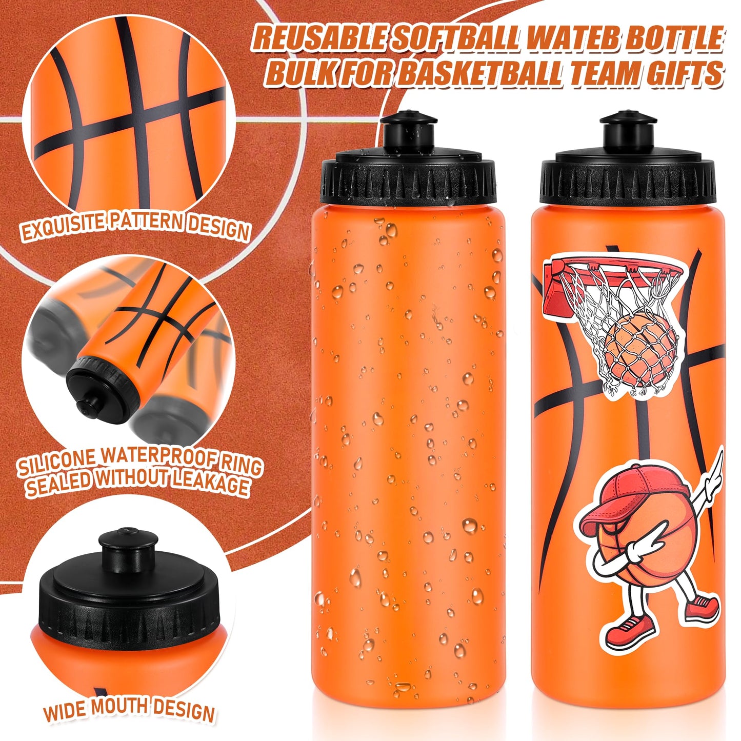 DI QIU REN 12pcs 20oz Basketball Water Plastic Bottle with 300 PCS Stickers