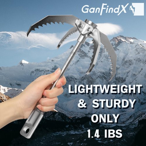 GanFindX PRO Grappling Hook W / 65 FT Rope, Heavy Duty | Folding 4-Claw Survival Claw, Multi-Purpose SUS Sawtooth Hook for Outdoor Camping Hiking Tree Rock Mountain Climbing (Aluminum-Rear Circle)