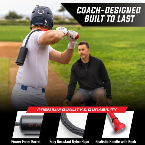 GoSports Baseball & Softball Rope Swing Trainer - Batting Practice Equipment - Includes FLO BAT with 12 Foam Baseballs & Tote Bag