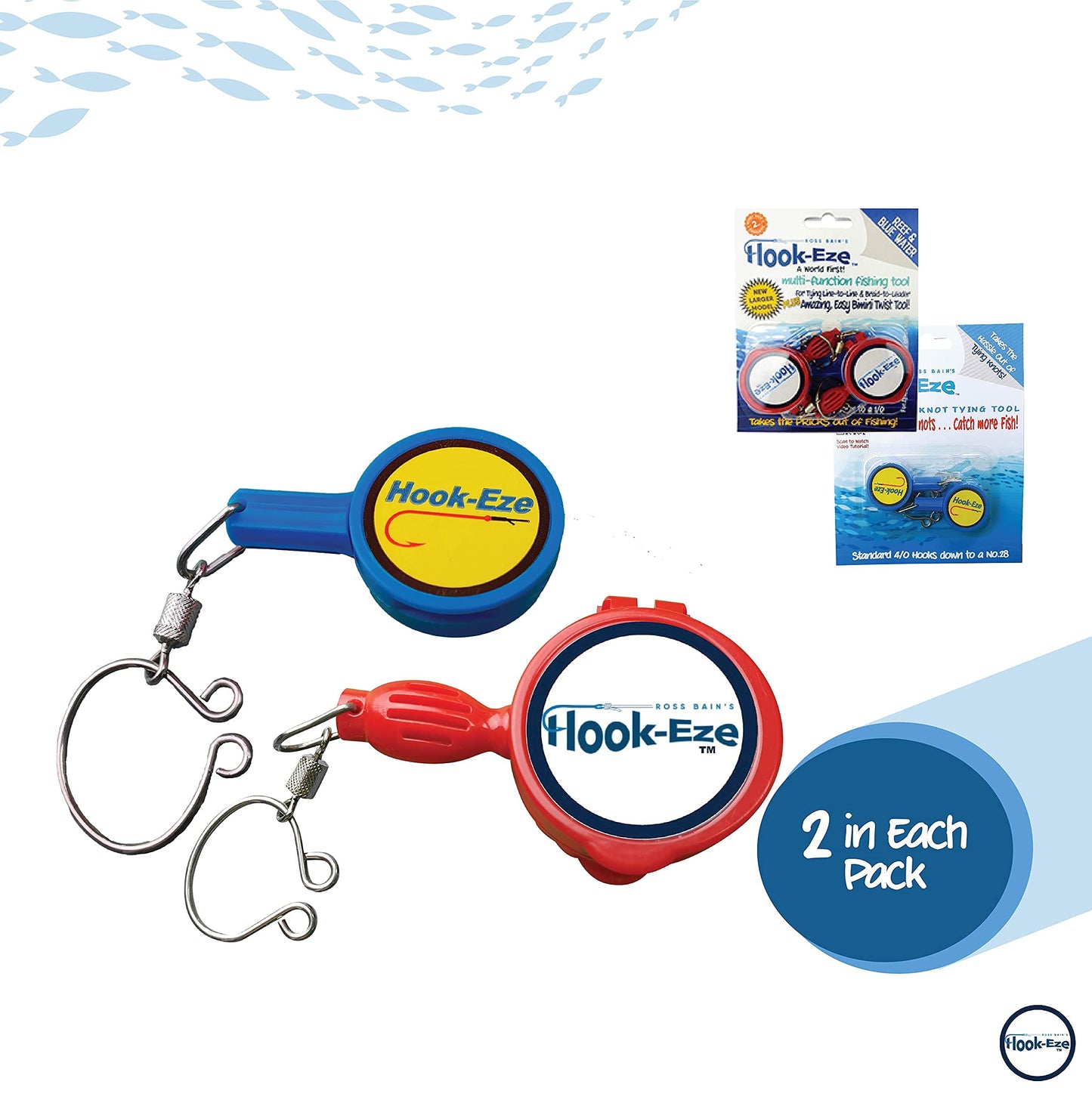HOOKEZE Fly Fishing Safe Knot Tying Tool, Standard Yellow & Large Blue Combo - for Fishing Hooks, Jig Heads, Flies, Line Cutter, Swivels, Safe Hook Covers - Suitable for Bass, Kayak and Fly Fishing