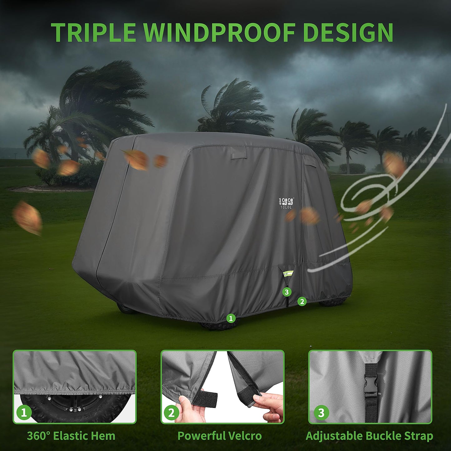 10L0L Heavy Duty Golf Cart Cover for 2/4 Passengers EZGO, Club Car and Yamaha, All Weather Outdoor Protection Weatherproof