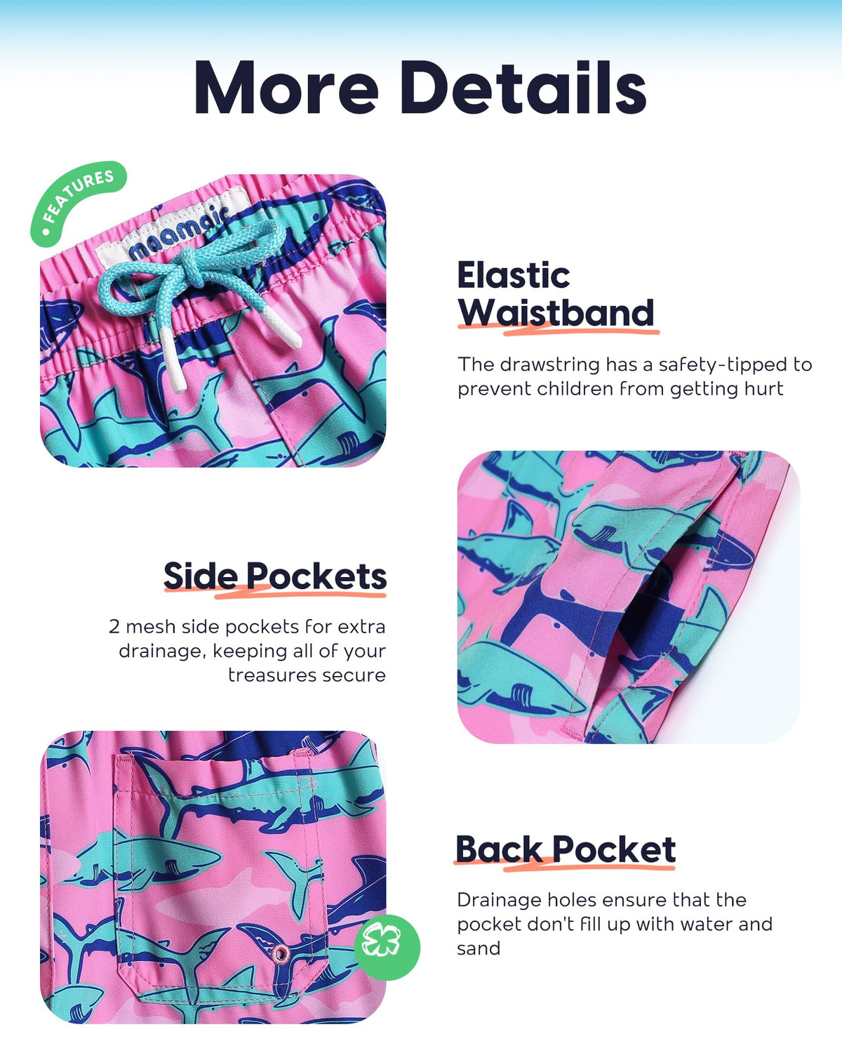 maamgic Boys Swim Trunks with Compression Liner Toddler Stretch Swim Shorts Quick Dry Swimming Trunks Boxer Brief 2 in 1 Beach Shorts Pink Blue Shark 7