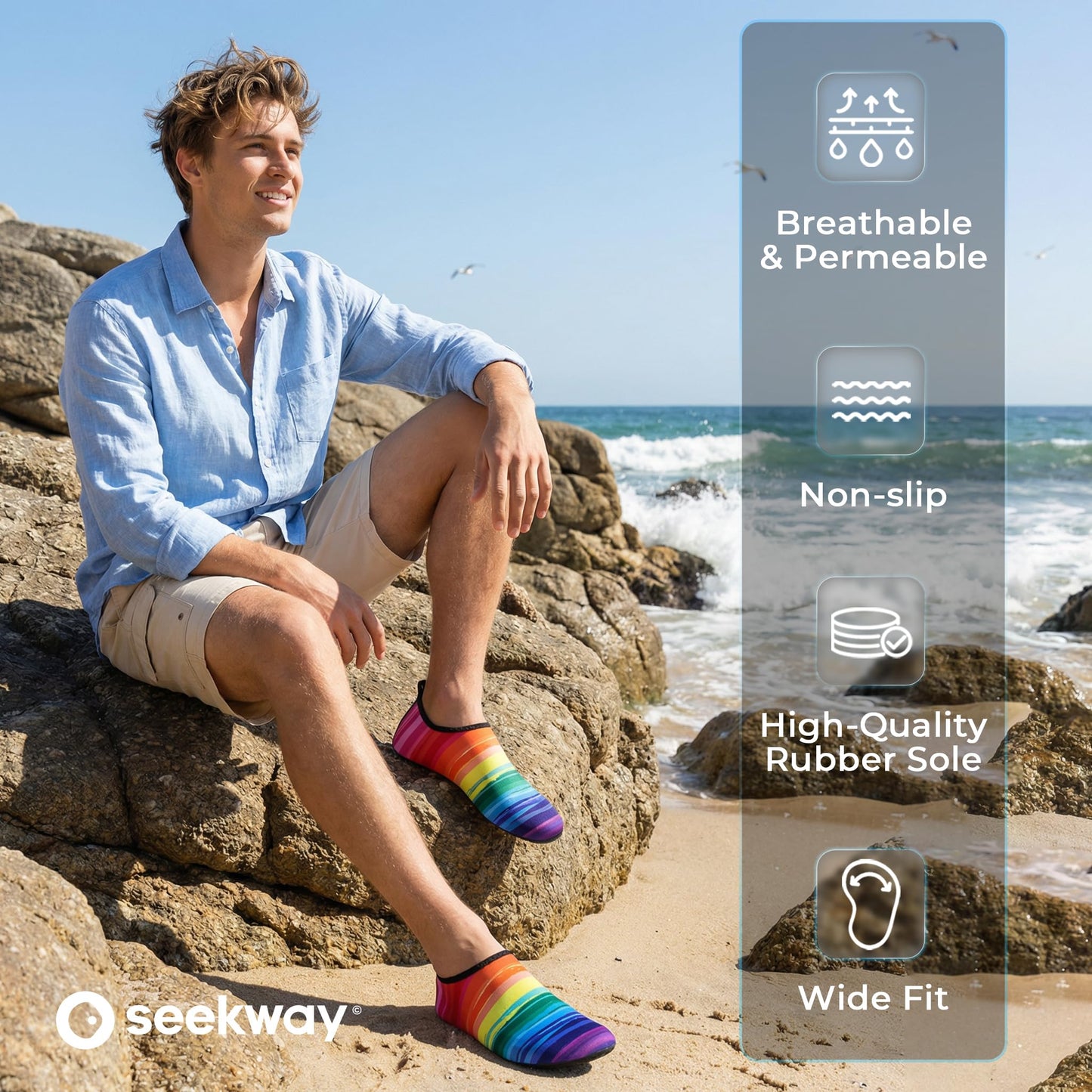 SEEKWAY Water Shoes Women Men Adult Quick-Dry Aqua Socks Barefoot Non Slip for Beach Swim River Pool Lake surf Black SK002(U)
