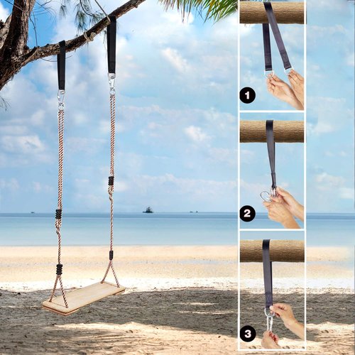 NOSTIFY Wooden Swing Seat, Nostalgic Outdoor Wood Swing for Kids Adults, Tree Straps Set Accessories for Backyard Patio Garden Playground, Height Adjustable (Raw Wood)