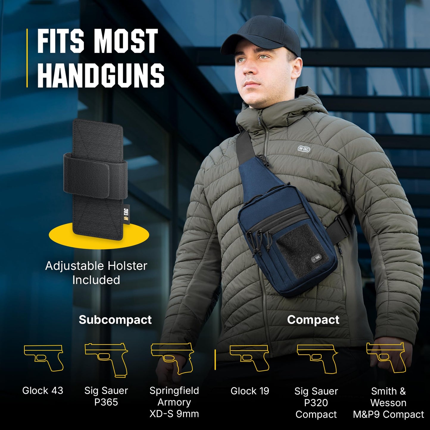 M-Tac CCW Sling Bag for Men & Women - EDC Shoulder Bag Tactical - Crossbody Concealed Carry Bag - Mens Chest Pack (Blue Loop Panel)