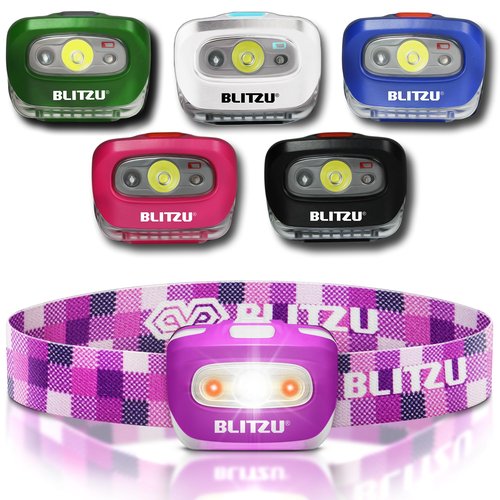 LED Headlamp Flashlight for Adults & Kids, Lightweight, Waterproof Head Lamp with White & Red Light, Comfortable Headband, Perfect for Running, Camping, Hiking, 3 AAA Batteries Included, Purple