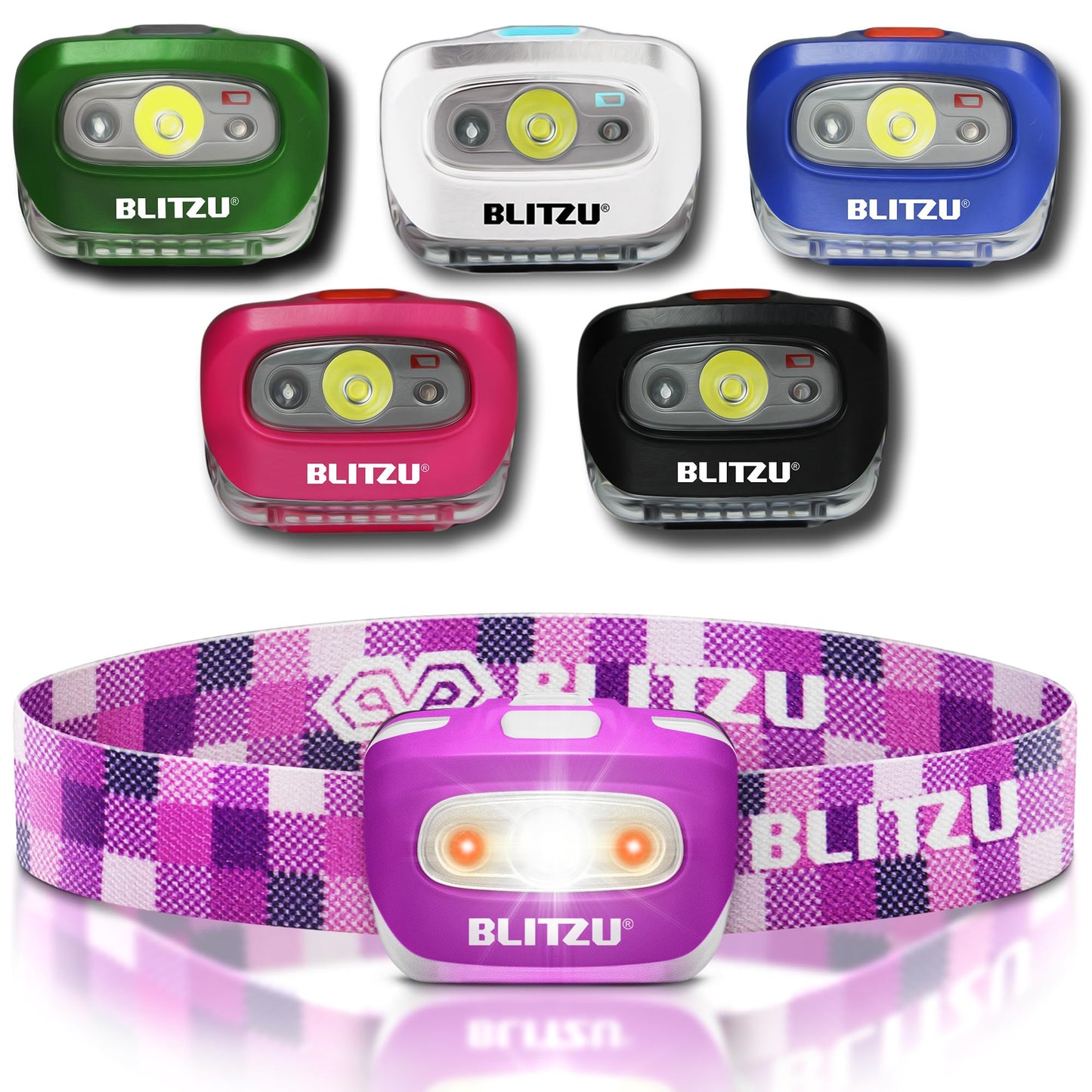 LED Headlamp Flashlight for Adults & Kids, Lightweight, Waterproof Head Lamp with White & Red Light, Comfortable Headband, Perfect for Running, Camping, Hiking, 3 AAA Batteries Included, Purple
