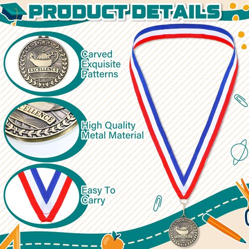Quelay 30 Pcs 2'' Award Medals Bulk Gold Winner Medals with Neck Ribbons Metal Trophy Award Prize Gift for Tournaments, Competitions, Party, Kids and Adults(30 Pcs, Academic Excellence)
