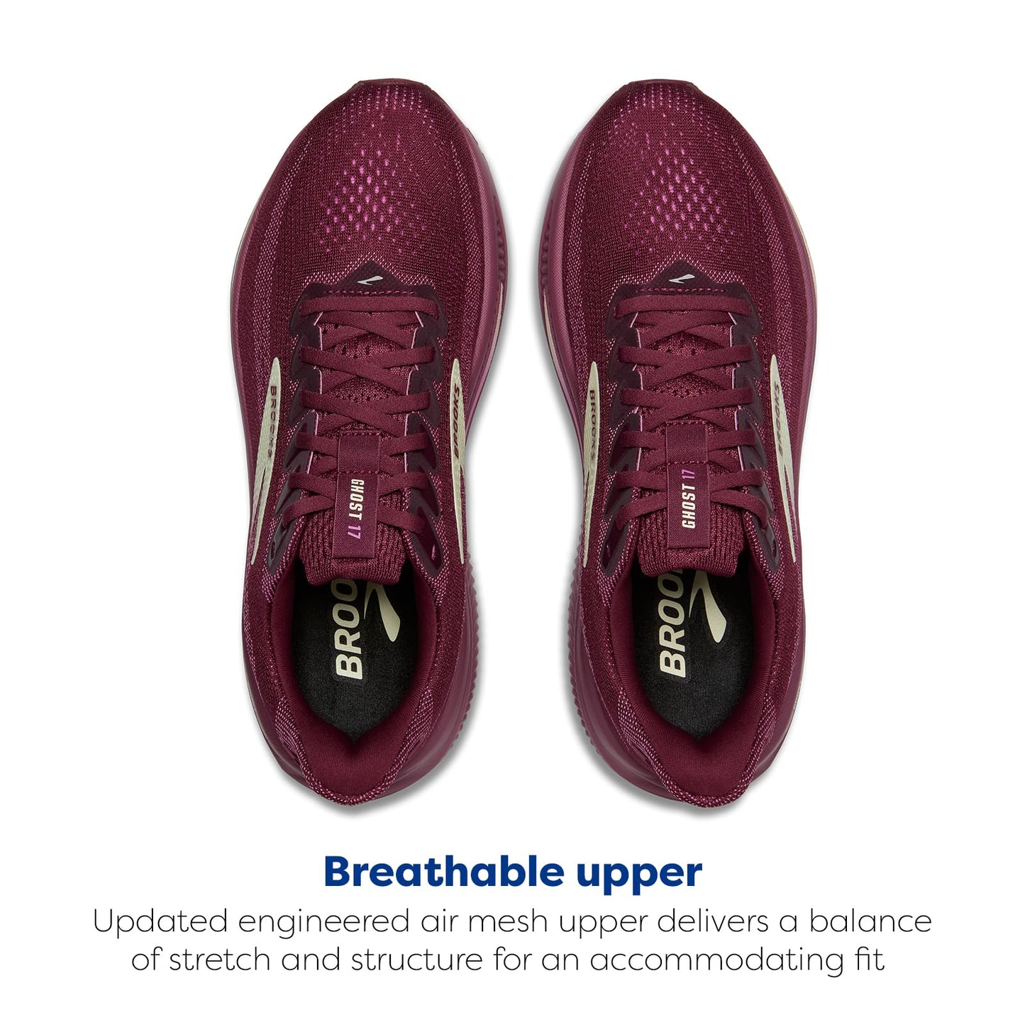 Brooks Women’s Ghost 17 Neutral Running Shoe - Burgundy/Pink/Green - 7 Medium