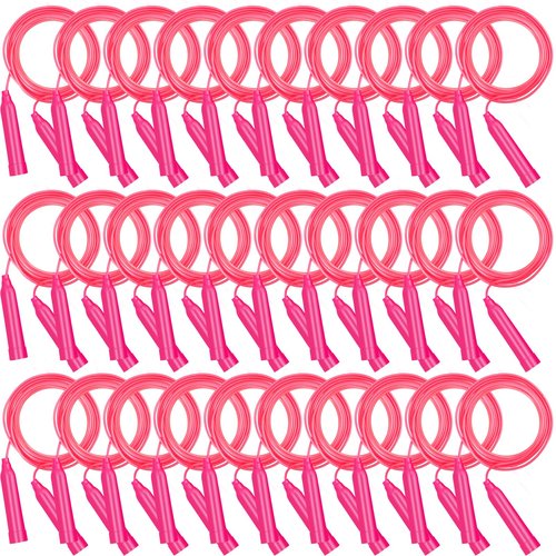 EXTRAPINS 30 PCS Pink Jump Ropes Bulk, Adjustable Plastic Skipping Rope, 7.3 Feet Jump Ropes for Kids, PVC Jumping Rope for Party Favor Birthday Gifts, Indoor Outdoor Activity