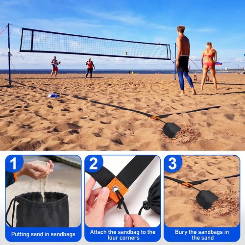 TOBWOLF Beach Volleyball Lines for Sand, 26.3' x 52.6' Professional Official Volleyball Court Boundary Lines, Highly Visible Marking Sand Lines with Metal Anchors & SandBags