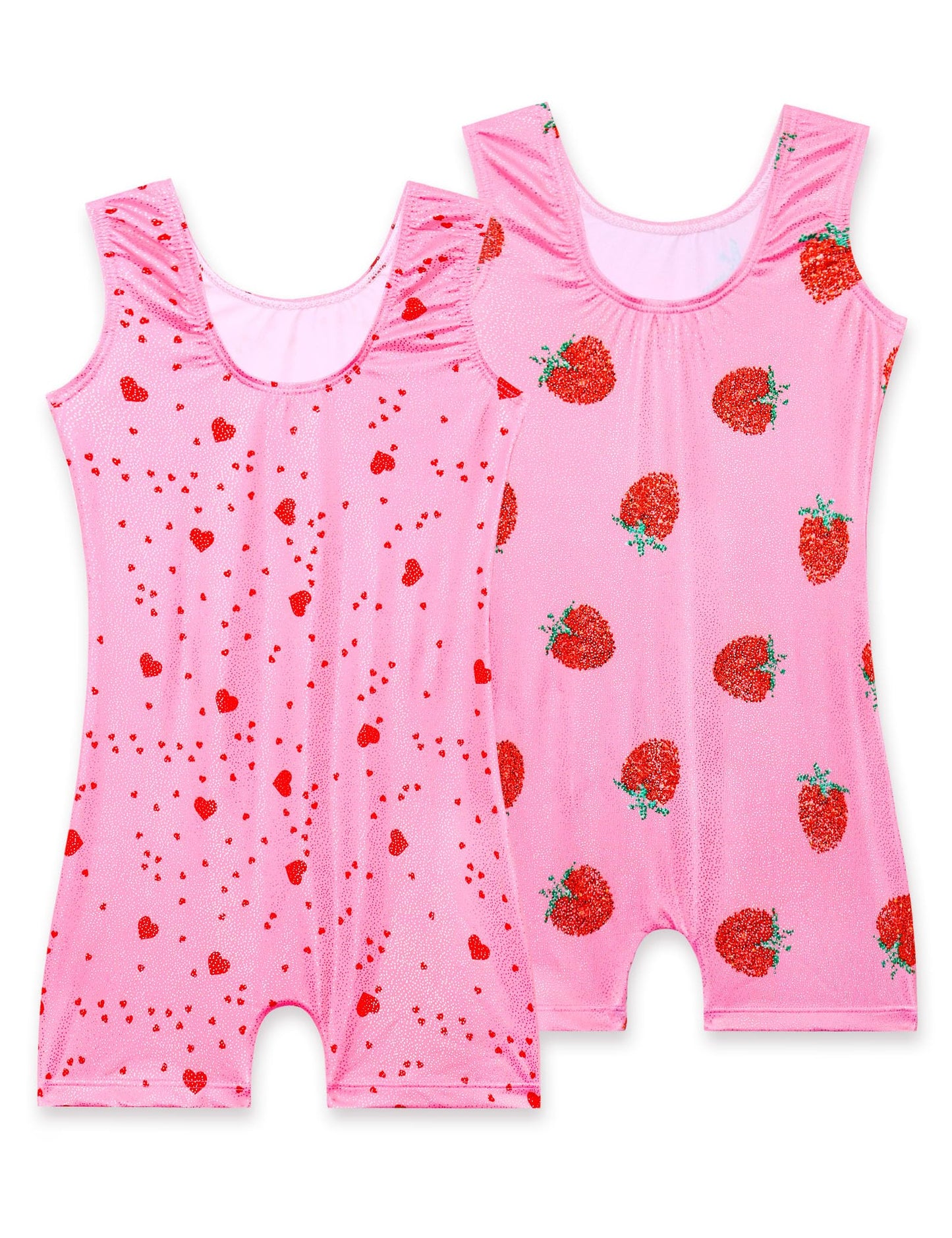 Nokecina Gymnastics Leotards for Girls 2t 3t Shiny Sleeveless Gym Leos Stretch Pink Heart Tank Unitards 2 Pack