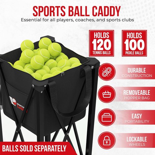 [2-in-1 Set] Tennis & Pickleball Hopper with Pickup Tube – Pickleball Caddy with Collapsible Metal Frame Ball Basket and Wheels & Carry Case – 120 Tennis Balls or 100 Pickleball Ball Holder