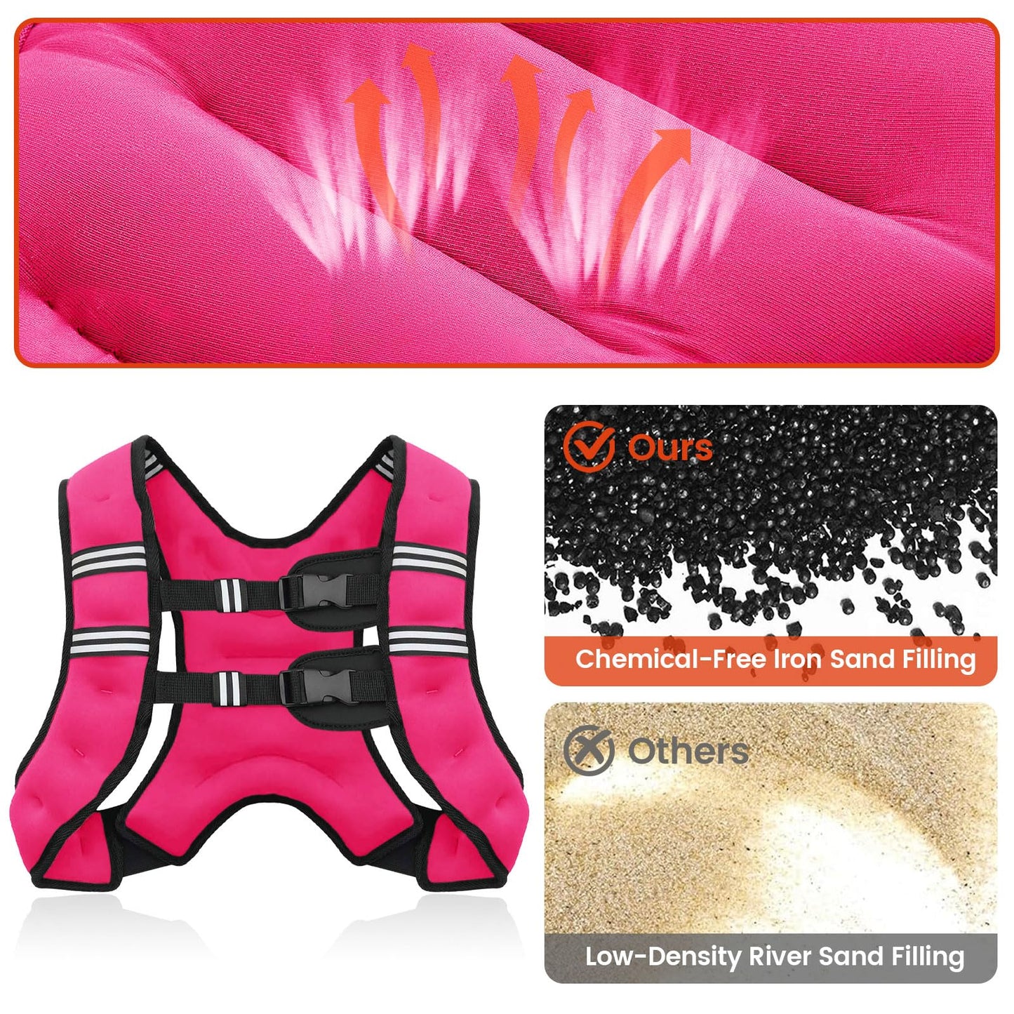 Poudee Weighted Vest, 12LB Weight Vest for Men Women, Body Weight Vests Adjustable with Reflective Stripe for Strength Training, Running, Training Workout, Jogging, Walking - 12LB, PINK