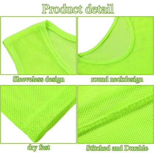Sintege 24 Pcs Youth Pinnies Kids Penny Jersey Scrimmage Vest Basketball Practice Jersey Soccer Vests for Youth Kids(Fluorescent Green)