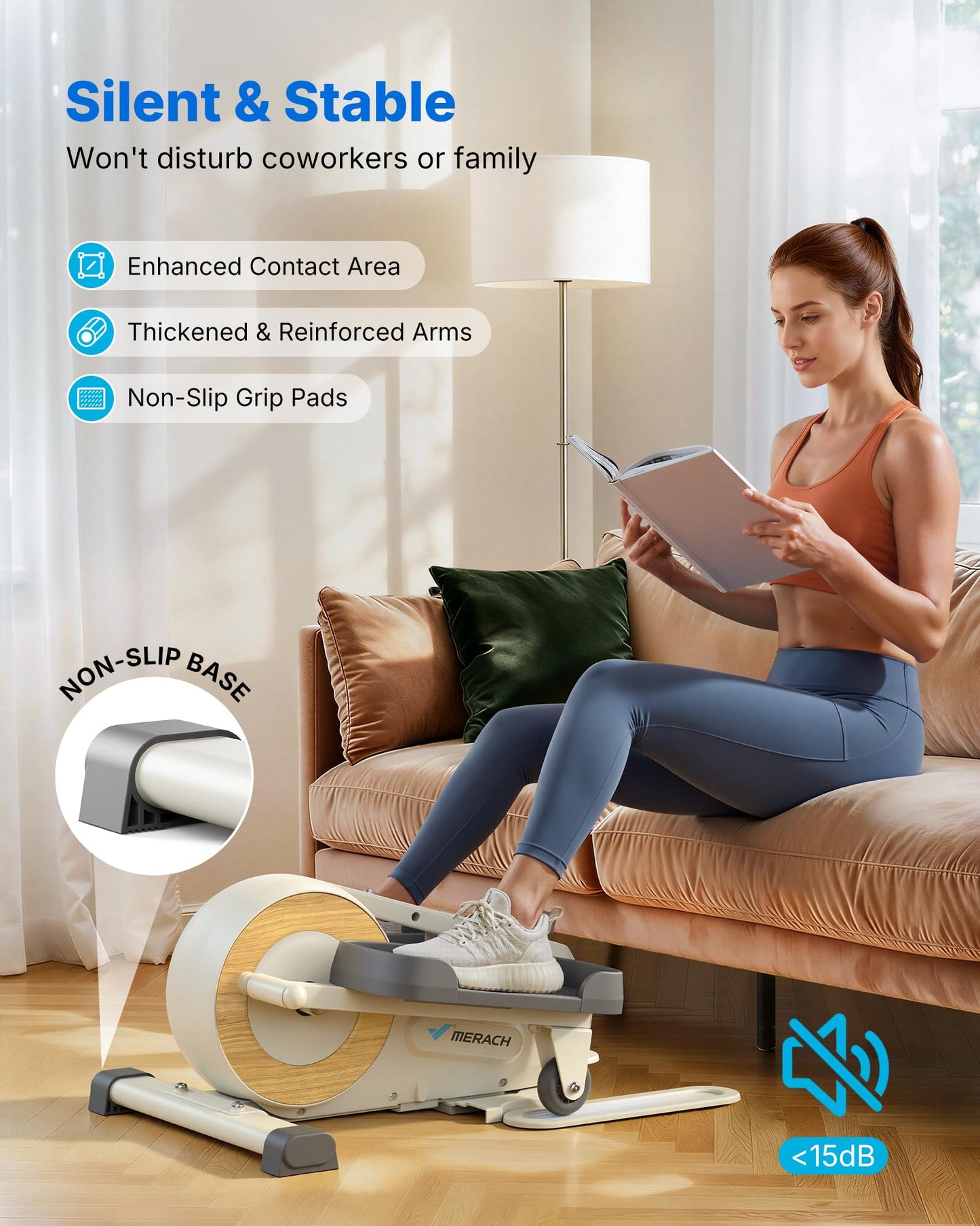 Sitting Under Desk Elliptical Machine, Leg Exerciser While Sitting for Seniors, Seated Pedal Exerciser, Quiet & Portable Pedal Exerciser with 8 Resistance Levels, Work from Home Fitness