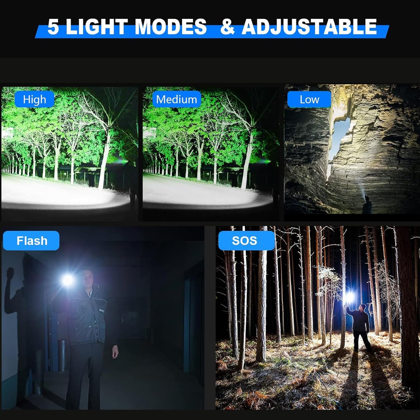 Rechargeable LED Flashlights 10000.00 High Lumens with Ignition Lens,𝟐𝟎𝟐𝟔 𝐍𝐞𝐰 High Powered Waterproof Tactical Flashlight Spotlight Flashlight for Home, Bright Flashlight for Outdoor Camping