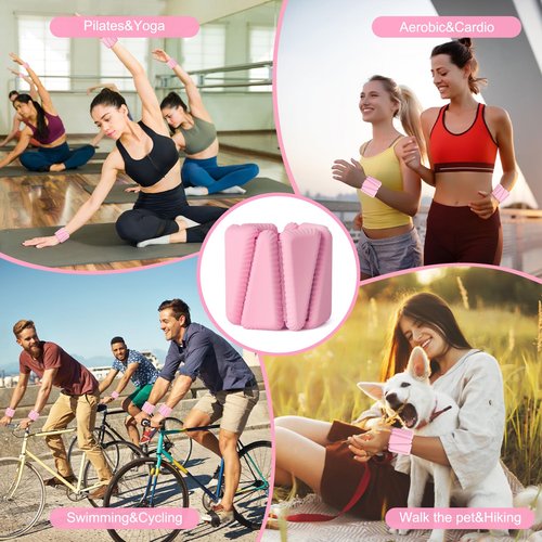 Wrist Weights, Adjustable Wrist Ankle Weights for Women, Wearable Arm & Leg Weights Set of 2(1 lb Each), Weighted Bangles for Walking, Yoga, Dance, Barre, Gym (Pink)