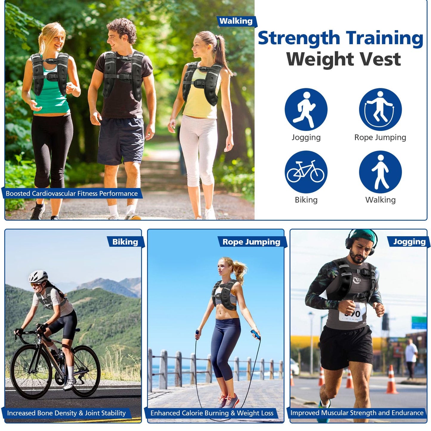 6lb/8lb/12lb/16lb/20Lb Weighted Vest Woman Men with Reflective Stripe, Chest Size Adjustable Strength Training Weight Vest for Walk Running Jogging
