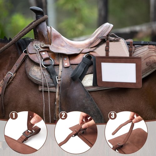 Fullhawl 2 Pcs Horse Performance Number Holder Horse Show Supplies Leather Exhibitor Number Clip for Harness Pig Cattle Cow Goat Show Supplies (Brown)