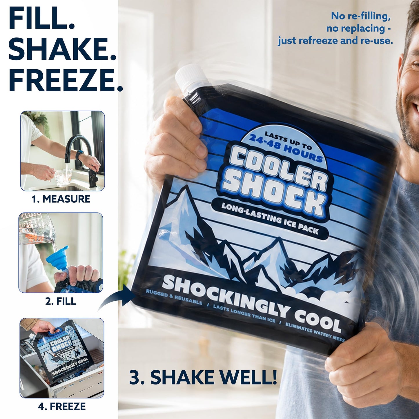 Cooler Shock Reusable Ice Packs for Cooler - Long Lasting Cold Freezer Packs for Coolers and Lunch Boxes - Cooler Ice Packs for Camping Gear, Fishing, Road Trips, Beach Must Haves