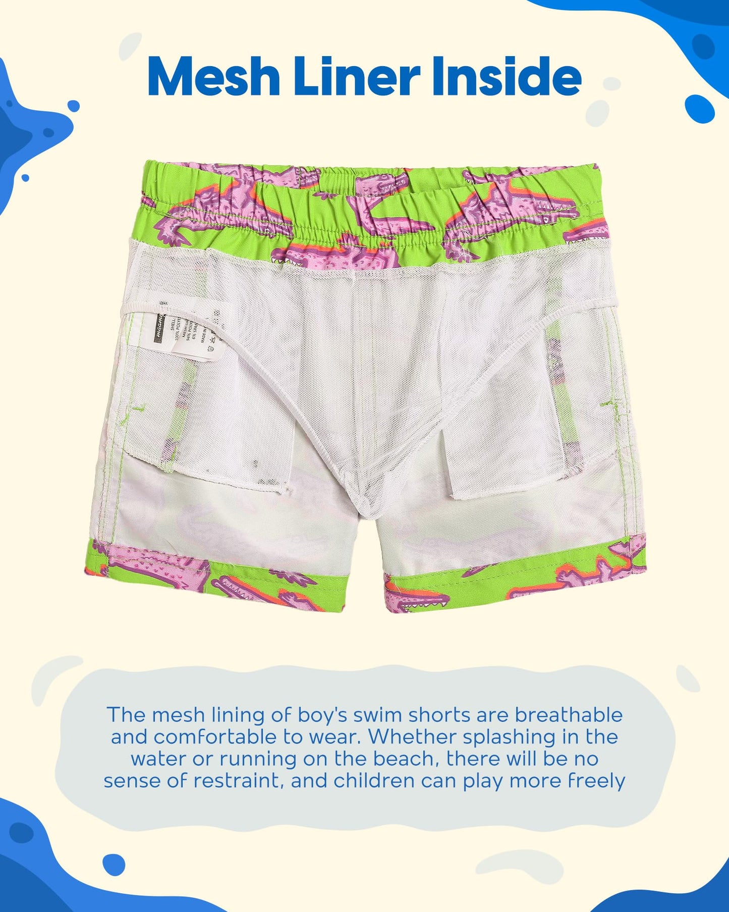 maamgic Boys Swim Trunks Toddler Swim Shorts Little Boys Bathing Suit Swimsuit Toddler Boy Swimwear Little Crocodile Green 8 Years,Little Crocodile Green,8 T