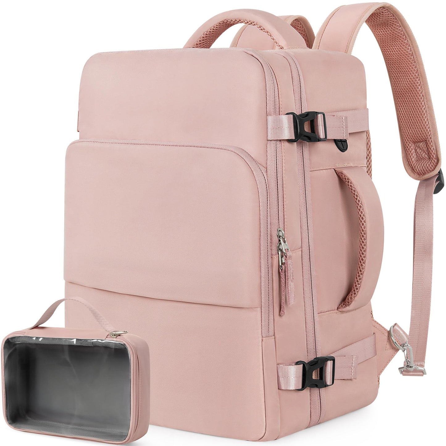 Beraliy Travel Backpack for Women Airline Approved Carry On Backpack, 16 Inch Business Work Backpack with Laptop Compartment, Airplane Personal Item Travel Bags for Trip, Underseat Weekend Bag, Pink