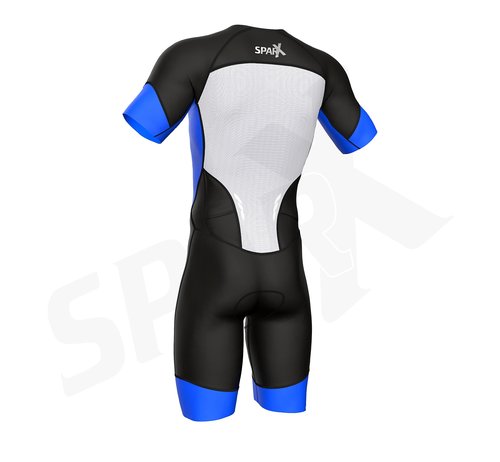 Sparx Men's Elite Sleeved Triathlon Suit Short Sleeve Trisuit SpeedSuit Skinsuit Swim-Bike-Run (Medium, Black/Blue)