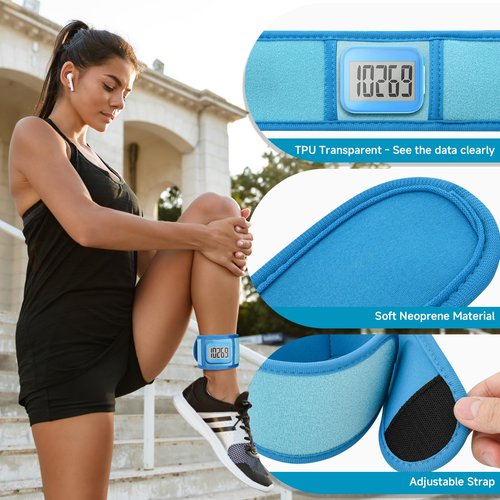 Xxerciz Ankle Band Compatible with Large Fitness Pedometer, Breathable Sport Ankle Band with Transparent Pouch for Step Counter Accessory (Ocean Blue)