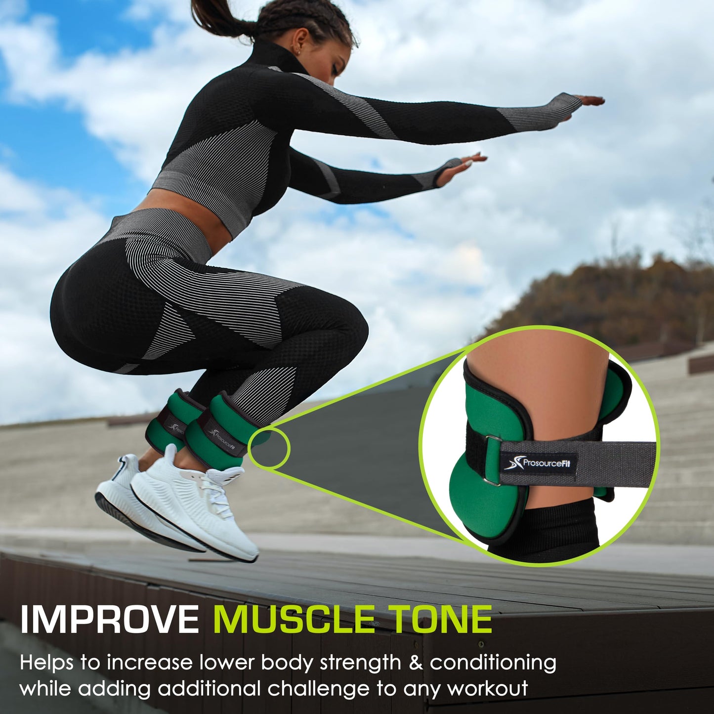 ProsourceFit Ankle, Wrist, Arm, and Leg Weights for Men and Women, Set of 1lb each, Green