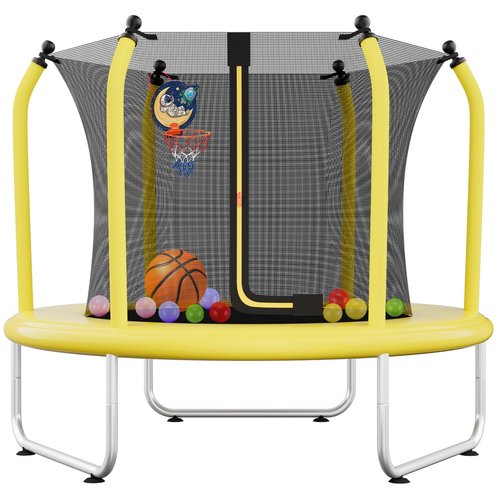 55" Toddler Trampoline for Kids with Safety Enclosure Net, 5FT Trampoline for Kids Indoor & Outdoor with Basketball Hoop, Birthday Gifts for Boy and Girl, Age 3-8