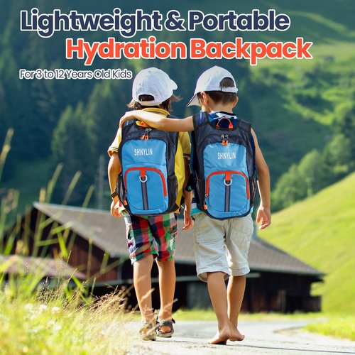 Shinylin Kids Hydration Backpack with 1.5L Water Bladder Hiking Backpack Lightweight for Boys or Girls Children Biking Climbing Running Cycling(Blue)