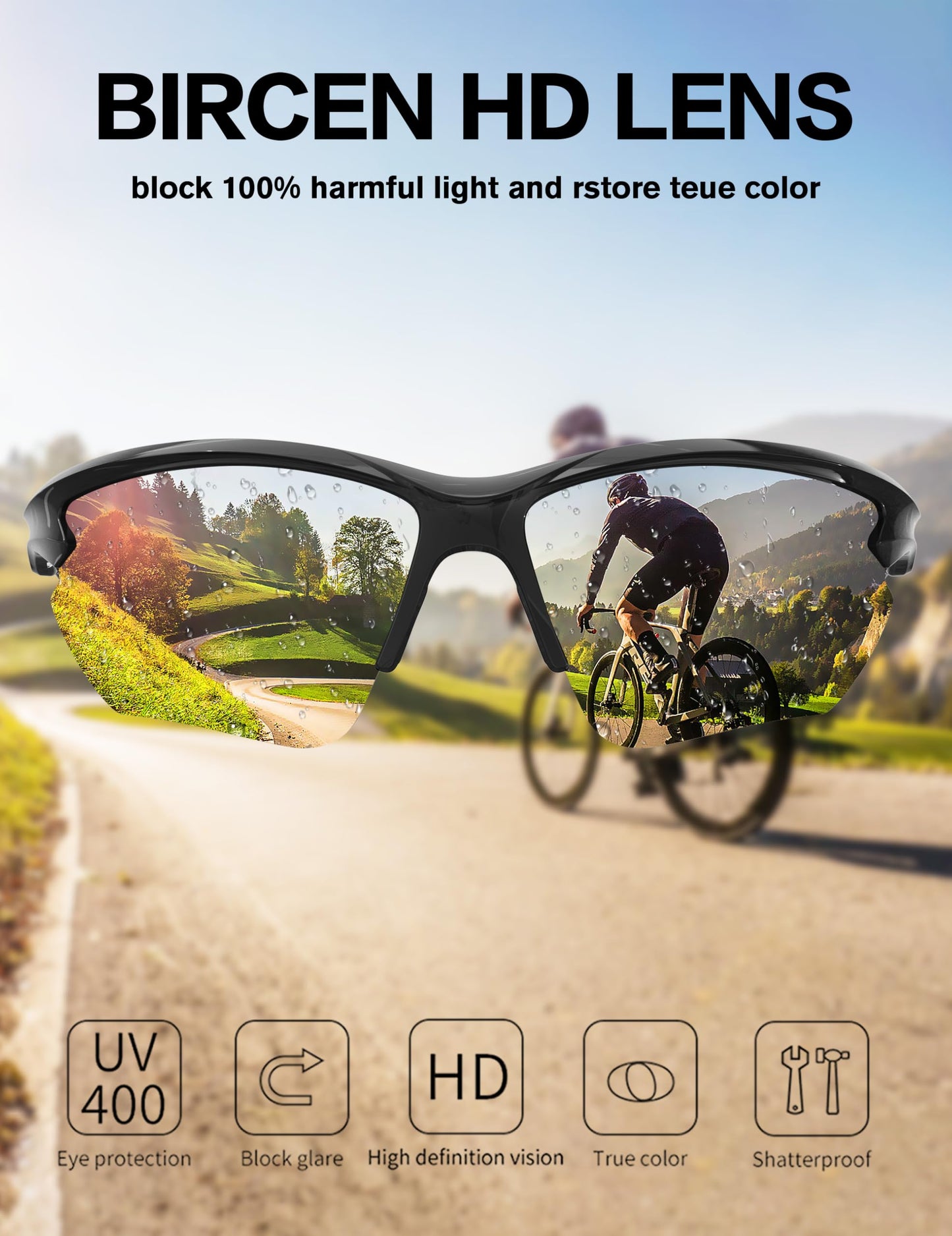 BIRCEN Mens Polarized Sunglasses for Sports: TR90 Lightweight Sun Glasses Wrap Around Shades for Fishing Driving Cycling