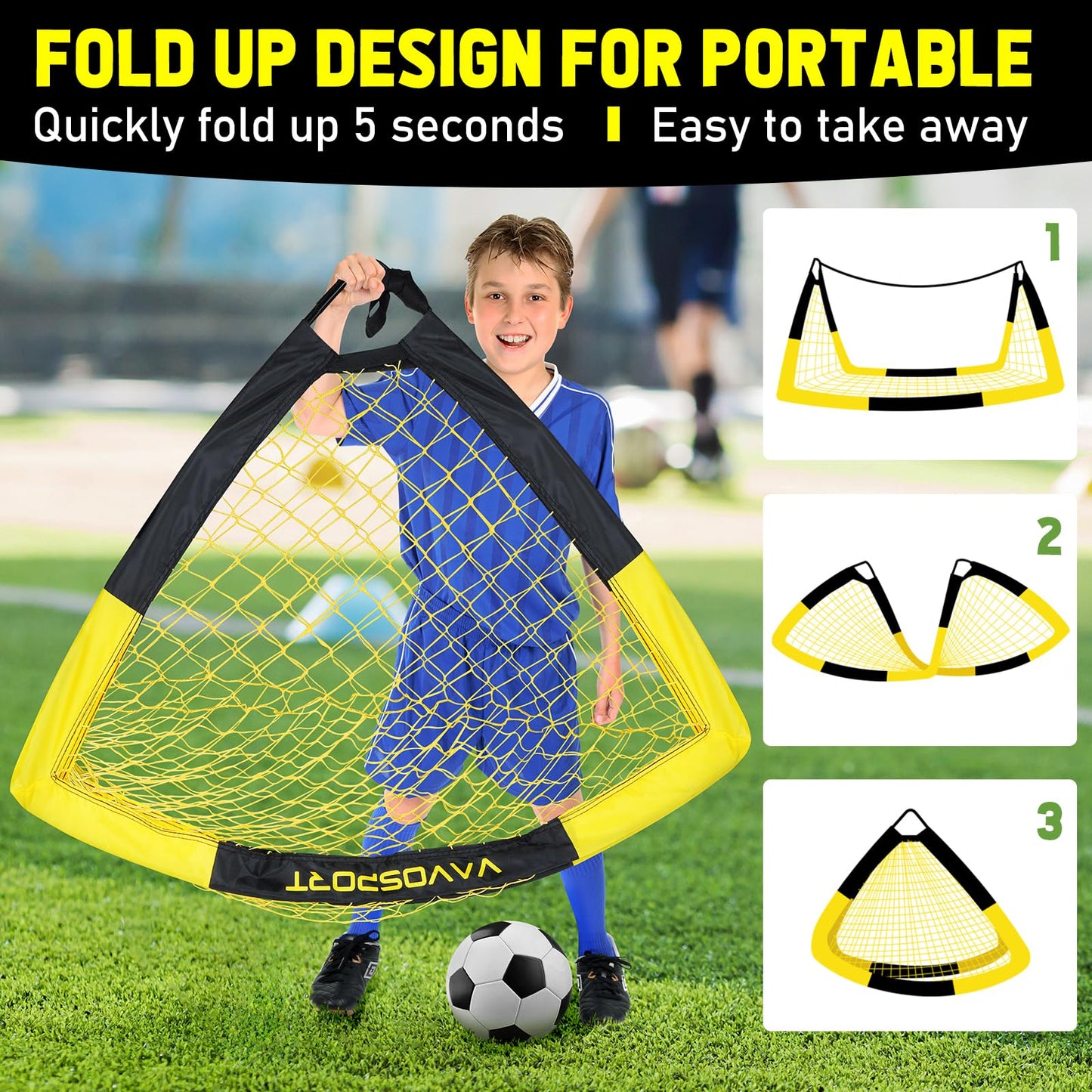 Kids Soccer Goal Set, 2 of 4x3 ft Soccer Goals for Backyard, Portable Pop Up Soccer Nets Training Equipment with Soccer Ball, Cones, Soccer Net for Family Kids Youth Outdoor Sports Games