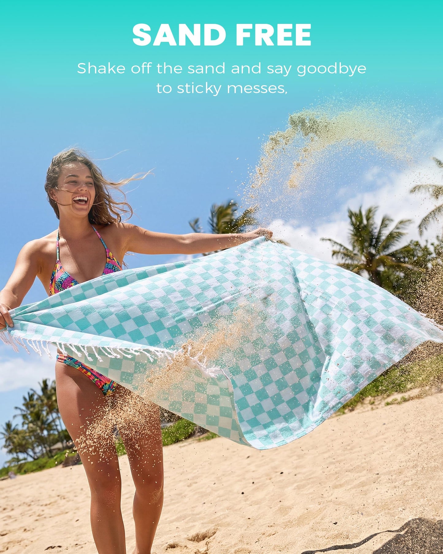 Checkered Plaid Cotton Turkish Beach Towels Sandproof Quick Dry Thin Over Size 40 x 72 Toallas de Playa Organic Blanket Mat Cruise Essentials Summer Vacation Accessories Travel Must Haves Gear Items